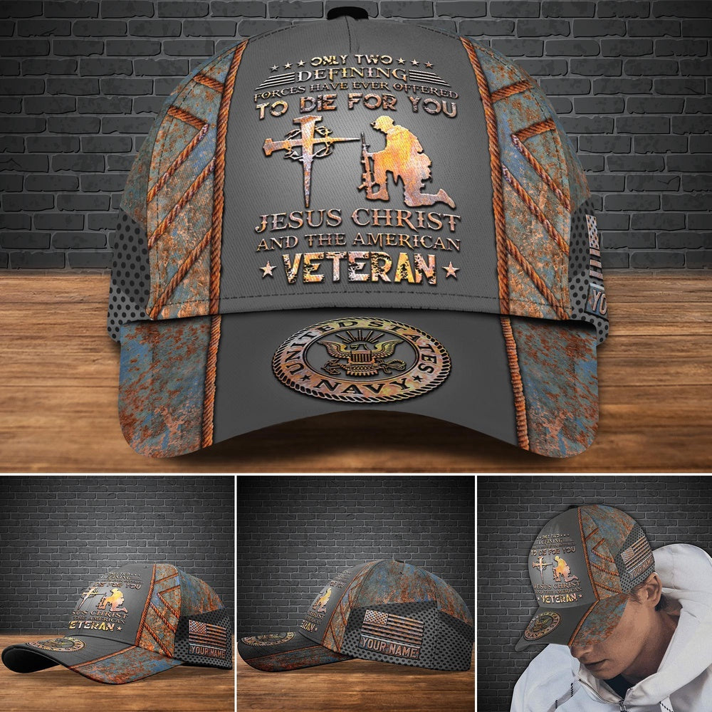 Us Navy Ball Caps, US Navy Military Veteran Ranks Cap, Custom Cap Jesus Christ And The American