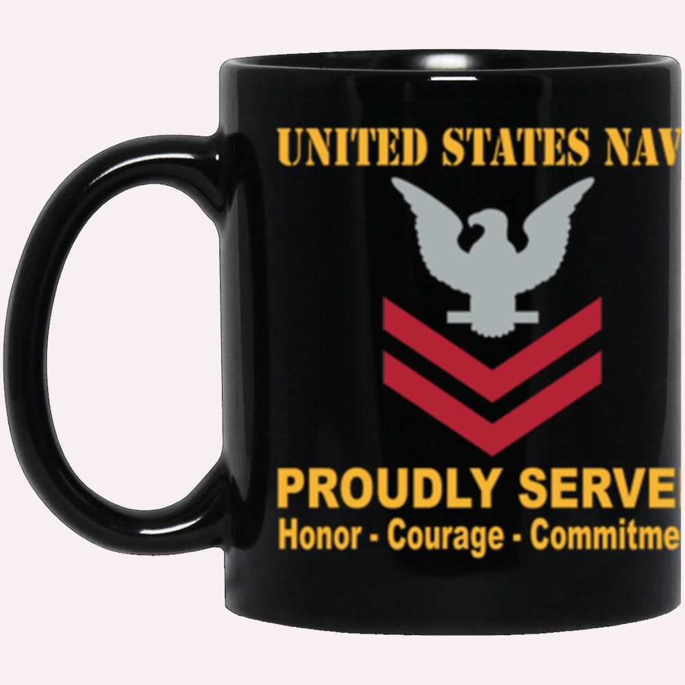 Us Navy Coffee Mugs, US Navy E-5 Petty Officer Second Class E5 PO2 Collar Device Proudly Served Core Values Black Mug
