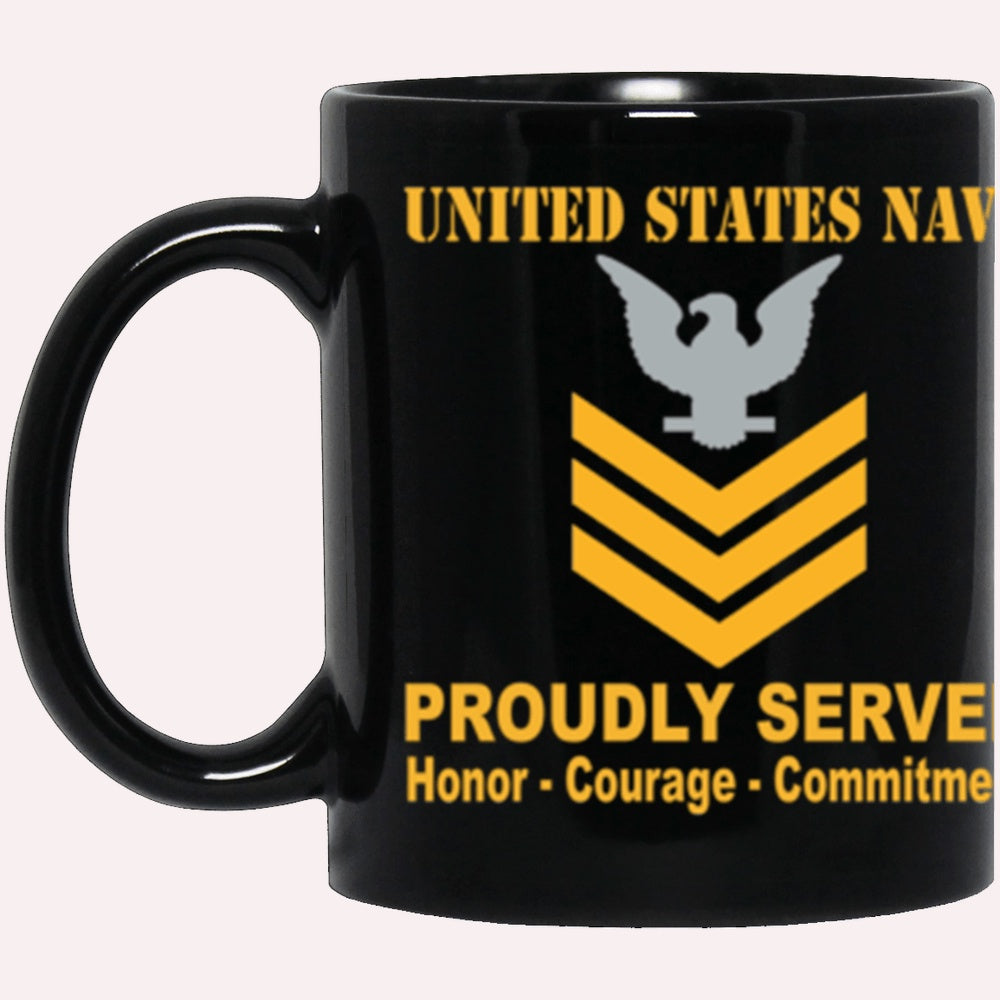 Us Navy Coffee Mugs, US Navy E-6 Petty Officer First Class E6 PO1 Gold Stripe Collar Device Proudly Served Core Values Black Mug