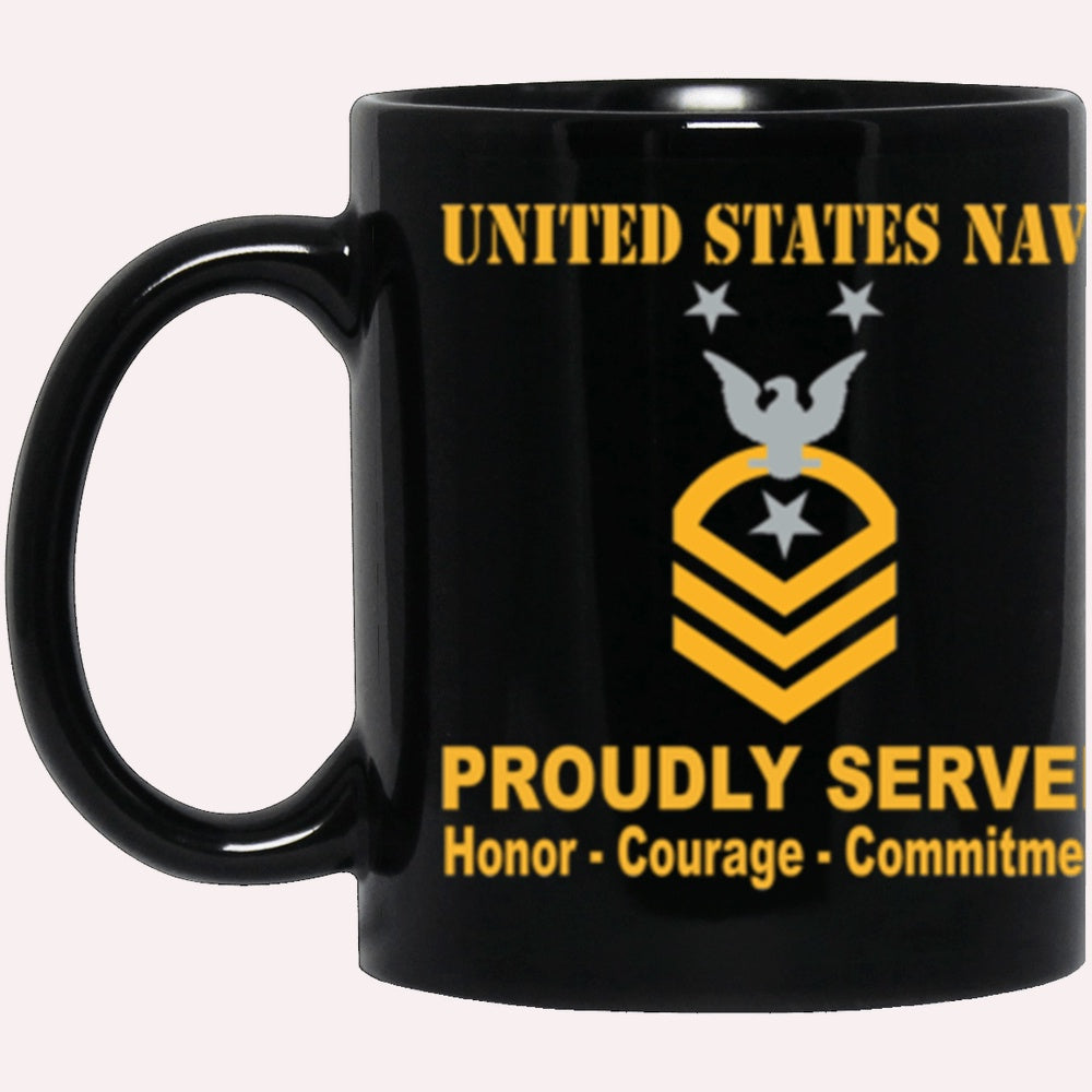 Us Navy Coffee Mugs, US Navy E-9 Command Master Chief Petty Officer E9 CMDCM Collar Device Proudly Served Core Values Black Mug