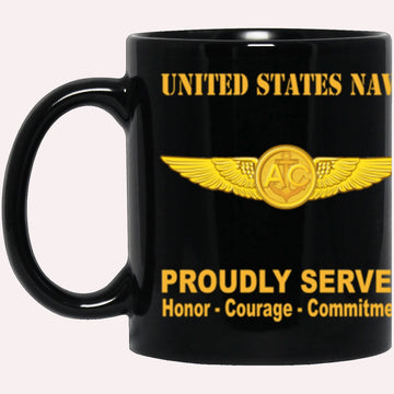 Us Navy Coffee Mugs, US Navy Naval Aircrew Warfare Specialist Badge Proudly Served Core Values Black Mug
