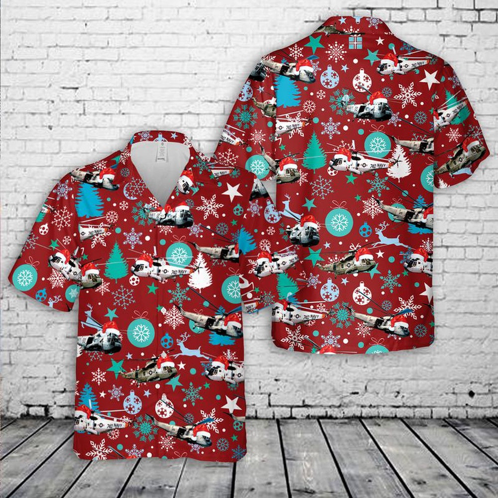 Us Navy Hawaiian Shirt, Navy Sikorsky SH-3 Sea King Christmas Hawaiian Shirt, Military Hawaiian Shirt