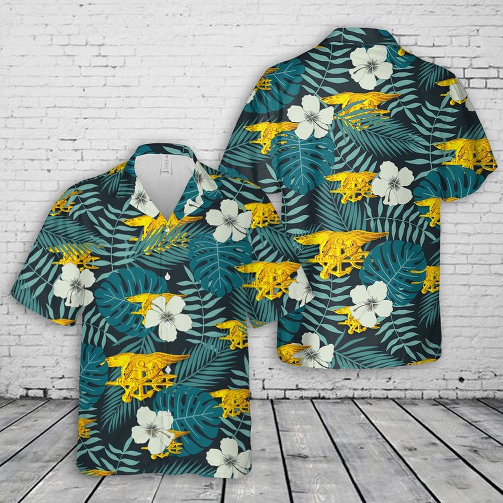 Us Navy Hawaiian Shirt, Navy Special Warfare insignia Hawaiian Shirt, Military Hawaiian Shirt
