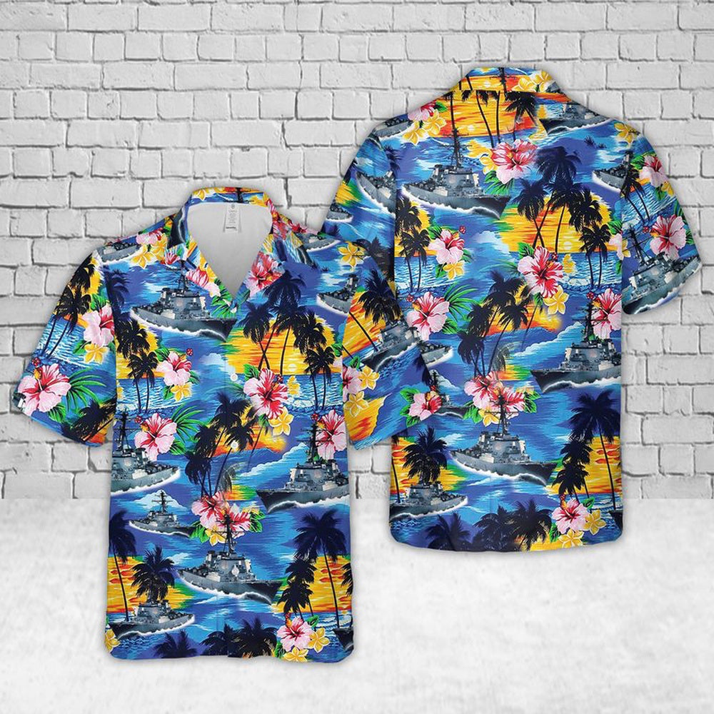 Us Navy Hawaiian Shirt, Navy USS Barry (DDG-52) Hawaiian Shirt, Military Hawaiian Shirt