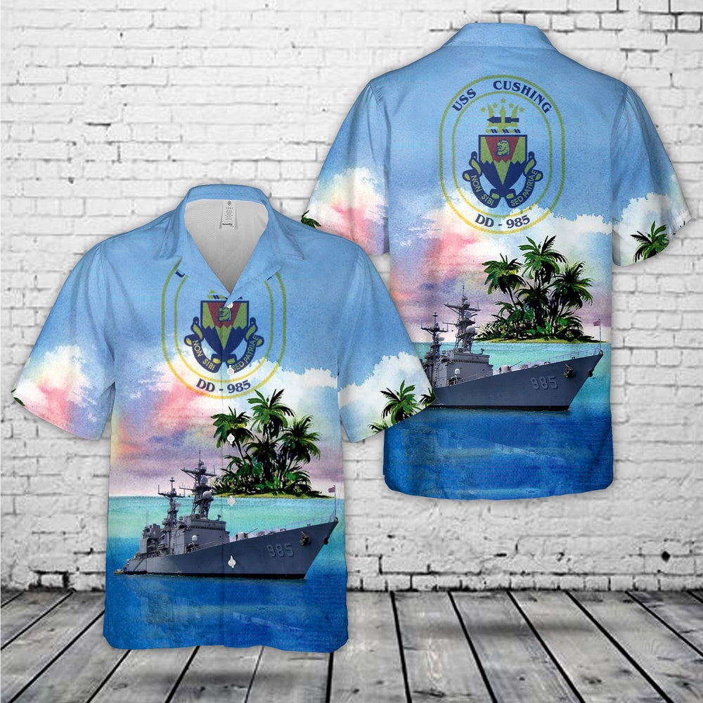 Us Navy Hawaiian Shirt, USS Cushing DD-985 US Navy Destroyer Hawaiian Shirt, Military Hawaiian Shirt