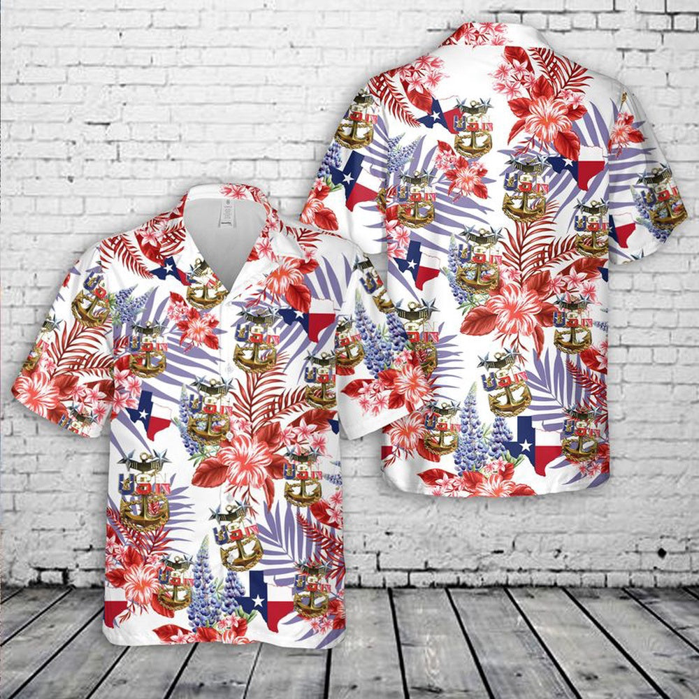 Us Navy Hawaiian Shirt, US NAVY Master Chief Texas style anchor Hawaiian Shirt, Military Hawaiian Shirt