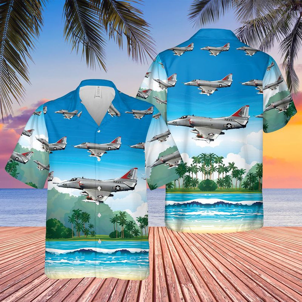 Us Navy Hawaiian Shirt, US Navy A-4E Skyhawk Of VA-164 Hawaiian Shirt, Military Hawaiian Shirt