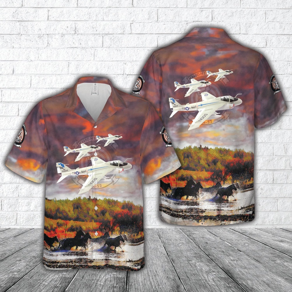 Us Navy Hawaiian Shirt, US Navy A-6 (A-6E) Intruder VA-52 Knight Riders 1980 Hawaiian Shirt, Military Hawaiian Shirt
