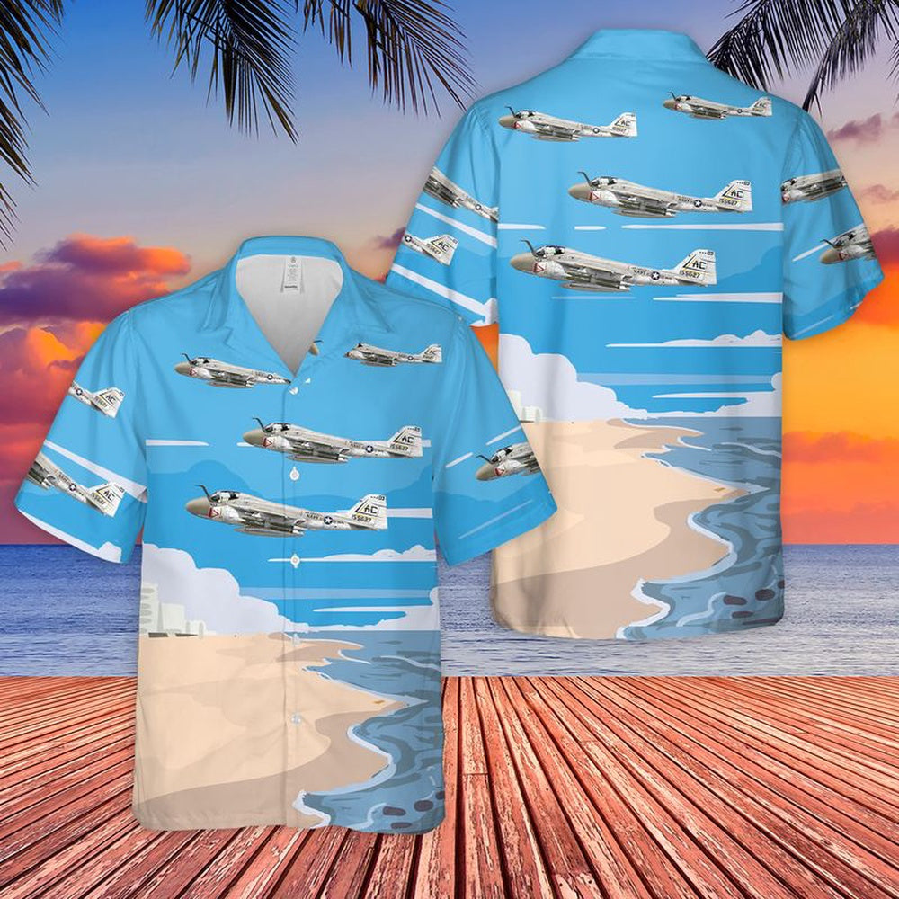 Us Navy Hawaiian Shirt, US Navy A-6 Intruder Of VA-75 Sunday Punchers Hawaiian Shirt, Military Hawaiian Shirt