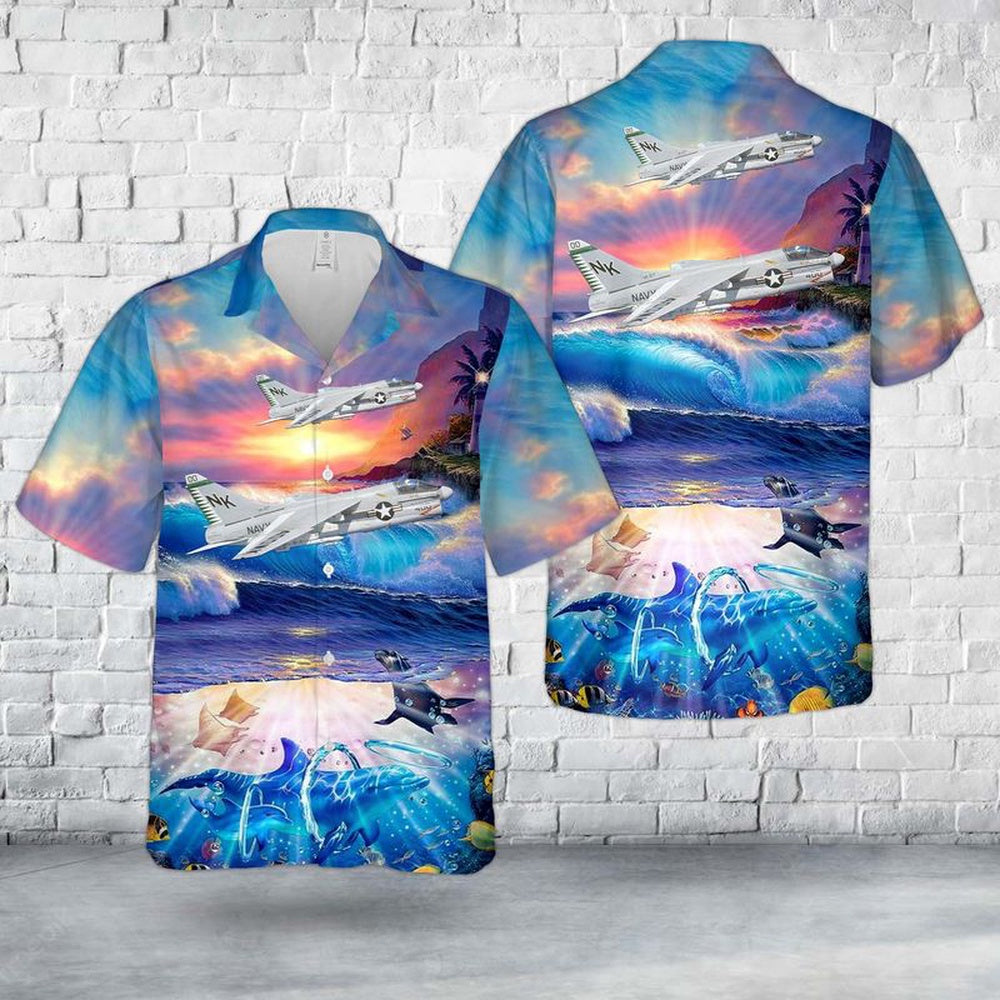 Us Navy Hawaiian Shirt, US Navy A-7E Corsair II CAG Bird Of VFA-27 Royal Maces Hawaiian Shirt, Military Hawaiian Shirt