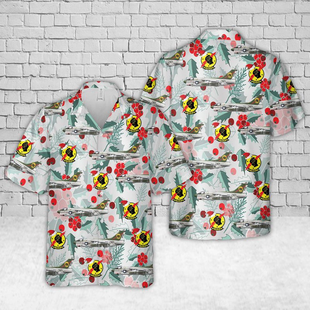 Us Navy Hawaiian Shirt, US Navy A-7E Corsair II of VFA-25 Fist of the Fleet Christmas Hawaiian Shirt, Military Hawaiian Shirt