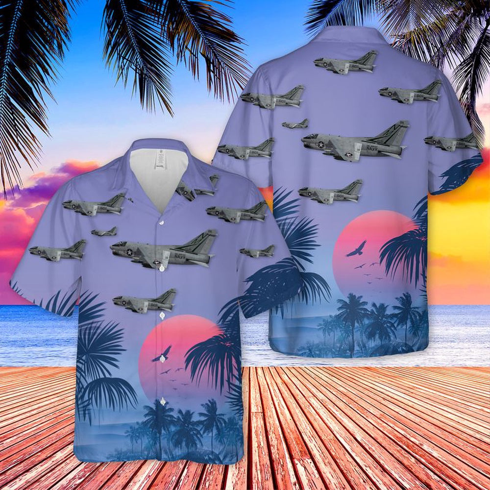 Us Navy Hawaiian Shirt, US Navy A7B Corsair II Of VA-155 Sliver Foxes Hawaiian Shirt, Military Hawaiian Shirt