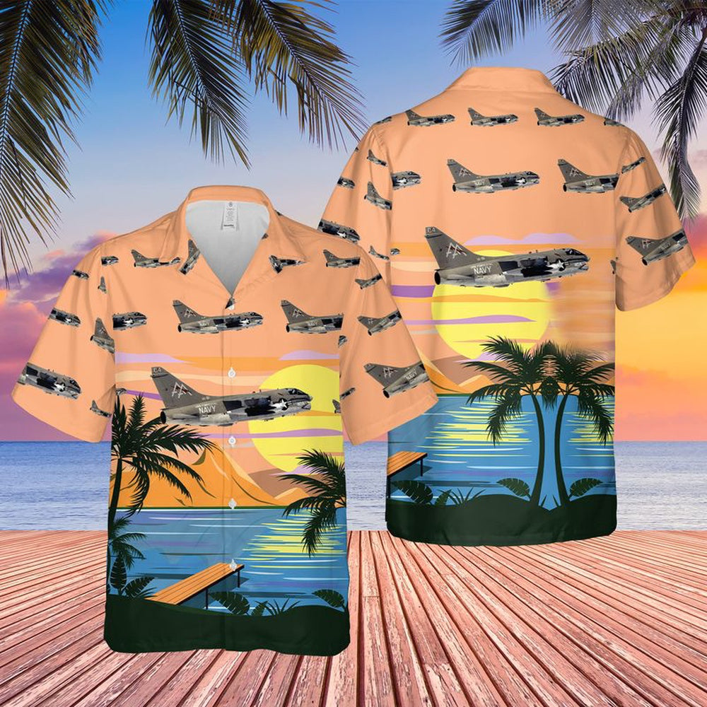 Us Navy Hawaiian Shirt, US Navy A7E Corsair II Of VA-81 Sunliners Hawaiian Shirt, Military Hawaiian Shirt