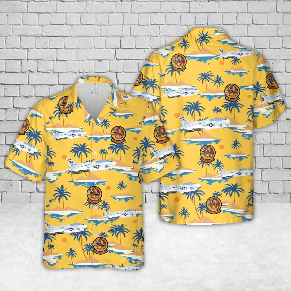 Us Navy Hawaiian Shirt, US Navy Attack Squadron 174 (VA-174) Hellrazors (1980) TA-7C Corsair II Hawaiian Shirt, Military Hawaiian Shirt
