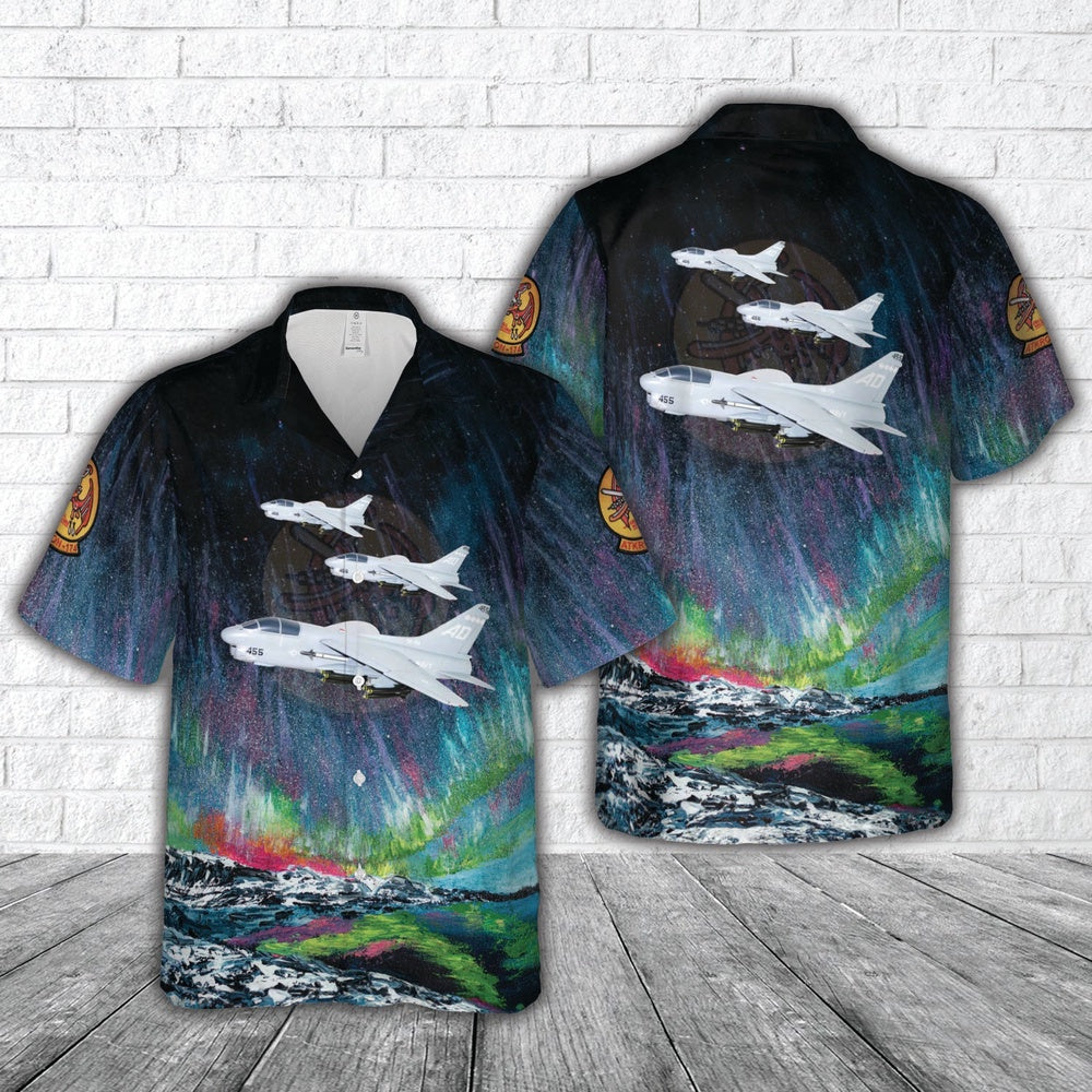 Us Navy Hawaiian Shirt, US Navy Attack Squadron 174 (VA-174) Hellrazors (1987) TA-7c Corsair II Hawaiian Shirt, Military Hawaiian Shirt