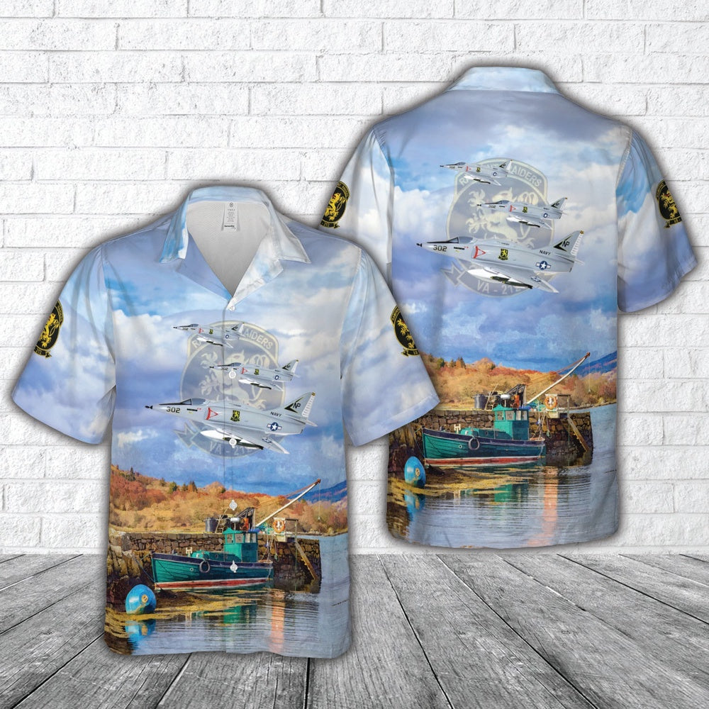 Us Navy Hawaiian Shirt, US Navy Attack Squadron 212 (VA-212) Rampant Raiders A-4F Hawaiian Shirt, Military Hawaiian Shirt