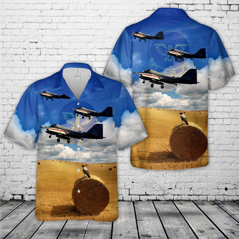 Us Navy Hawaiian Shirt, US Navy Attack Squadron VA-128 Golden Intruders Hawaiian Shirt, Military Hawaiian Shirt