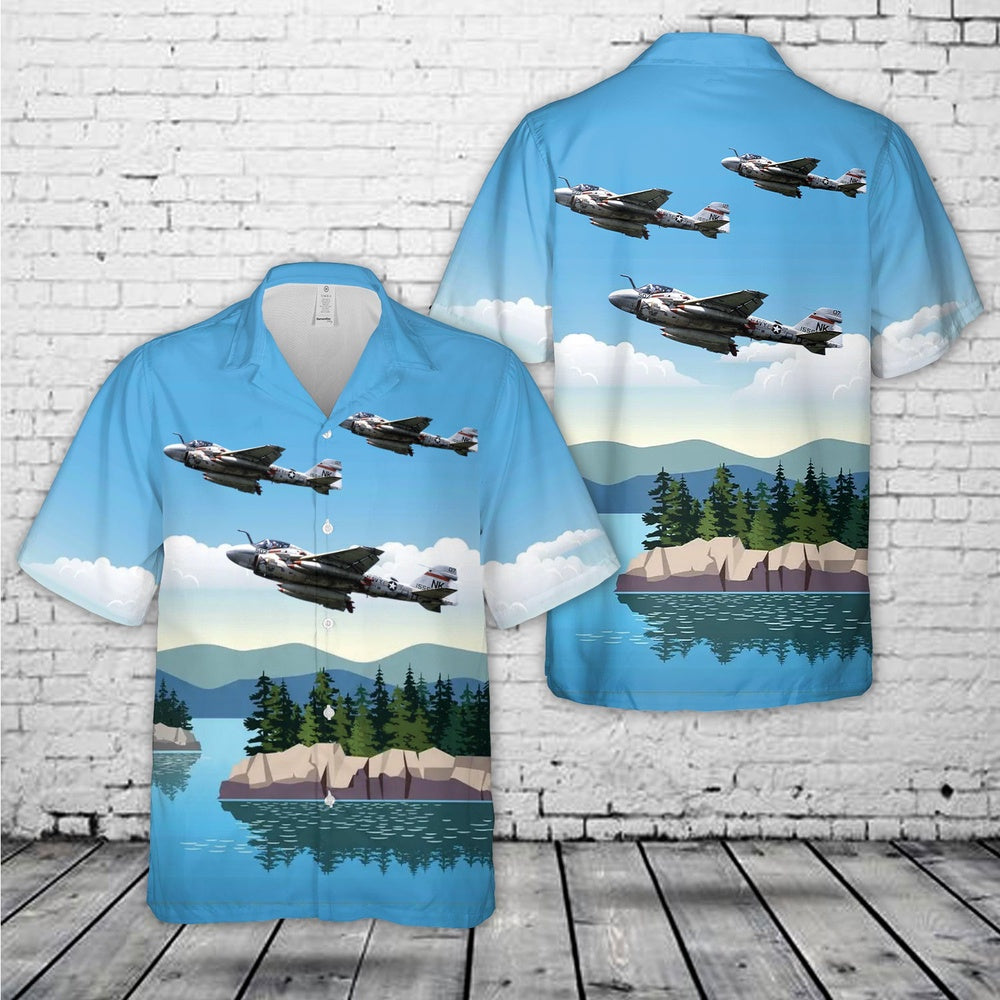 Us Navy Hawaiian Shirt, US Navy Attack Squadron VA-196 'Main Battery' KA-6D Intruder Hawaiian Shirt, Military Hawaiian Shirt