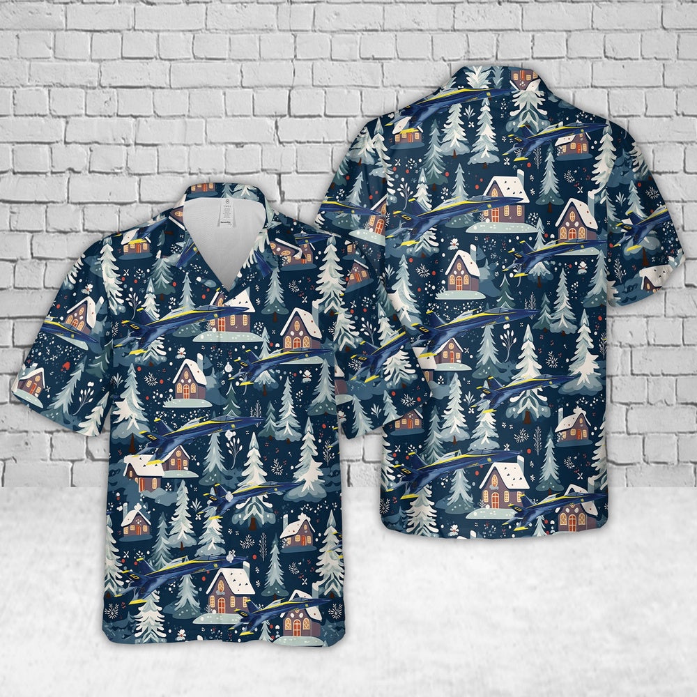 Us Navy Hawaiian Shirt, US Navy Blue Angels #6 FA-18E Christmas Hawaiian Shirt, Military Hawaiian Shirt