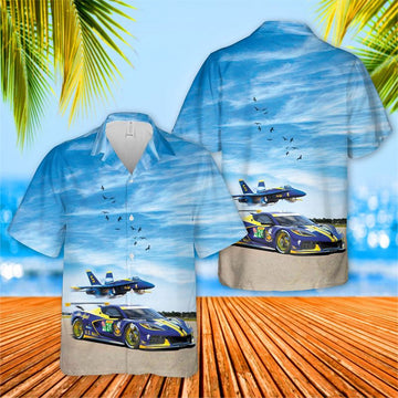 Us Navy Hawaiian Shirt, US Navy Blue Angels Chevrolet Corvette C8R GTE Hawaiian Shirt, Military Hawaiian Shirt