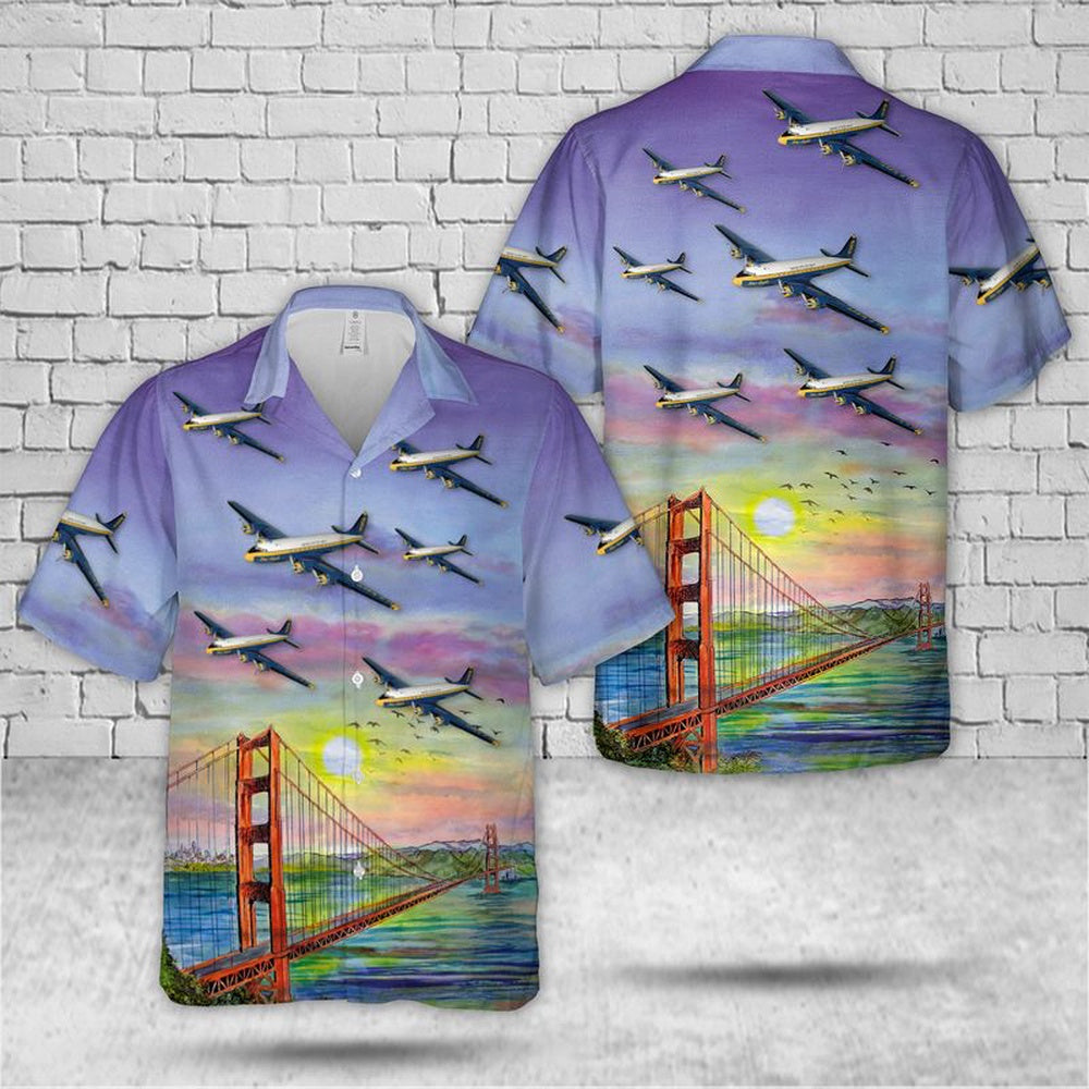Us Navy Hawaiian Shirt, US Navy Blue Angels Douglas R5D Hawaiian Shirt, Military Hawaiian Shirt