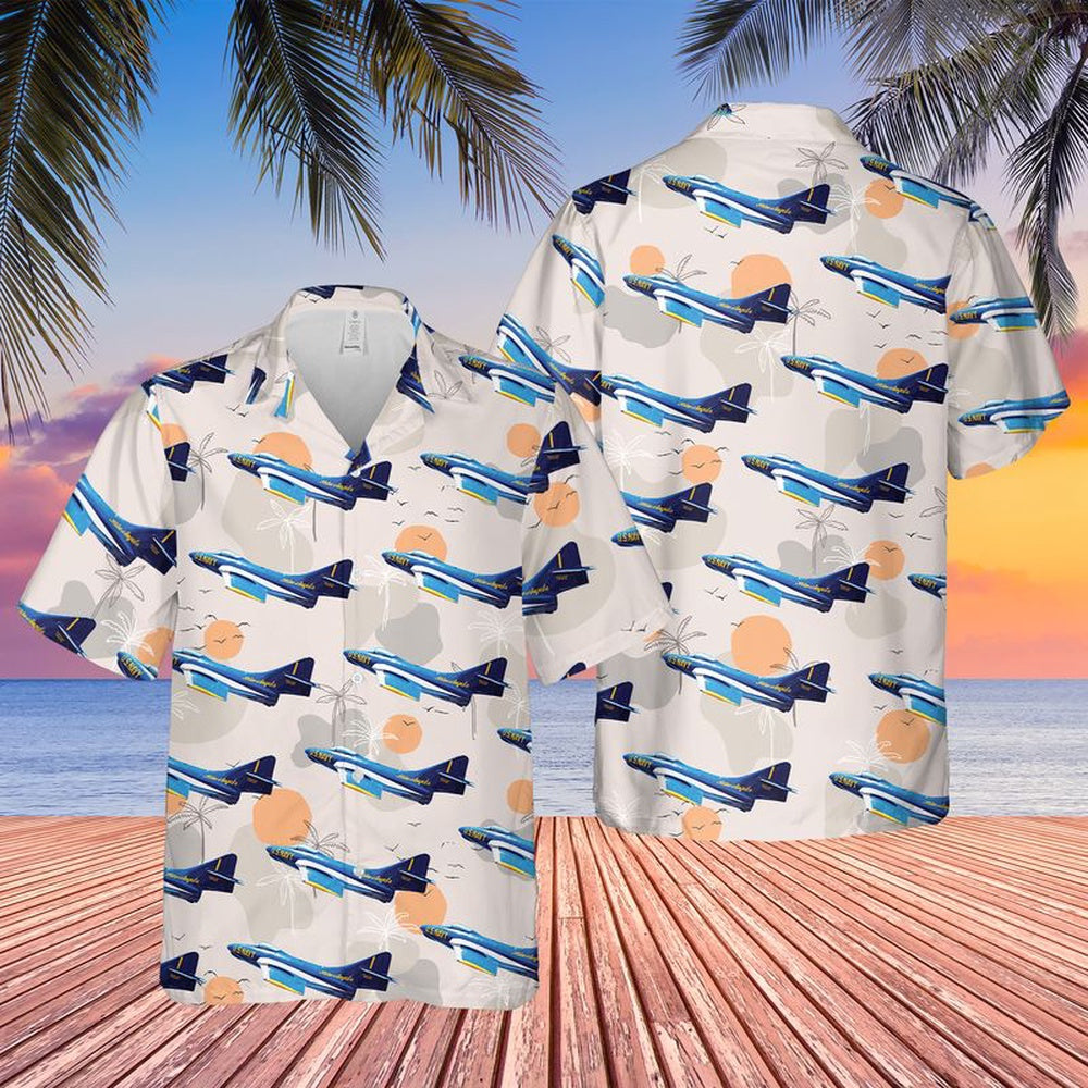 Us Navy Hawaiian Shirt, US Navy Blue Angels F9F-8 Cougar Hawaiian Shirt, Military Hawaiian Shirt