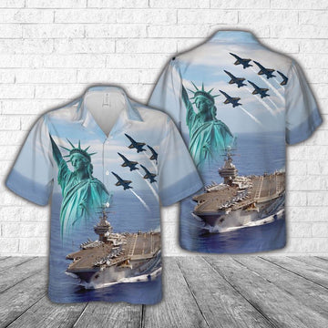 Us Navy Hawaiian Shirt, US Navy Blue Angels fly over USS Carl Vinson (CVN 70), 4th Of July Hawaiian Shirt, Military Hawaiian Shirt