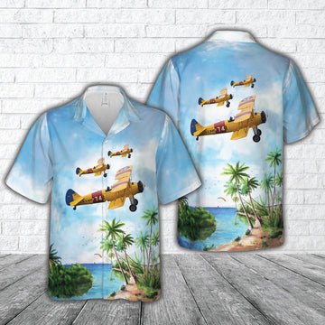 Us Navy Hawaiian Shirt, US Navy Boeing-Stearman E75 Kaydet 4273 741 (F-AZJR) Hawaiian Shirt, Military Hawaiian Shirt