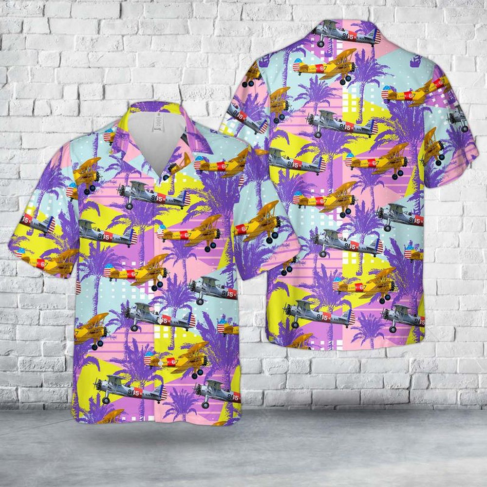 Us Navy Hawaiian Shirt, US Navy Boeing A75N1 Stearman Hawaiian Shirt, Military Hawaiian Shirt