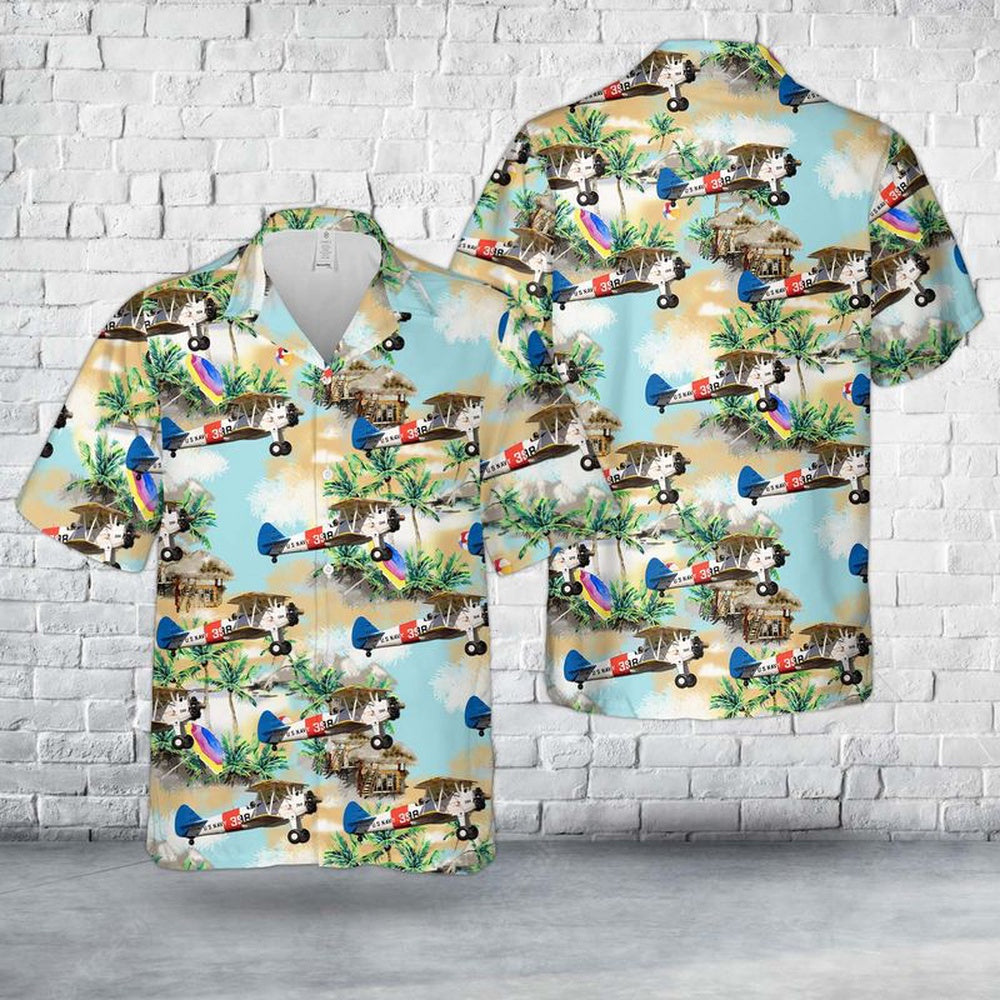 Us Navy Hawaiian Shirt, US Navy Boeing B75N1 Stearman Hawaiian Shirt, Military Hawaiian Shirt