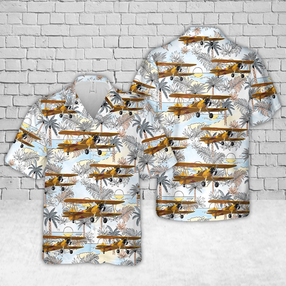 Us Navy Hawaiian Shirt, US Navy Boeing B75N1 Stearman N7520 Hawaiian Shirt, Military Hawaiian Shirt
