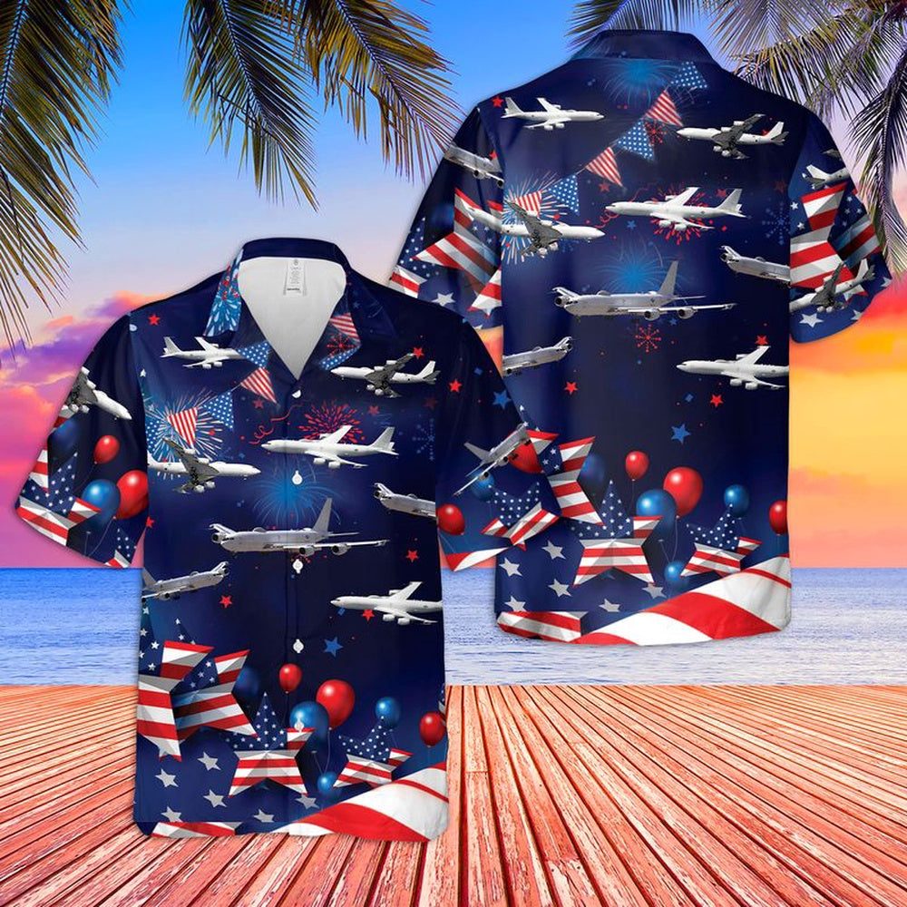 Us Navy Hawaiian Shirt, US Navy Boeing E-6 Mercury 4th Of July Hawaiian Shirt, Military Hawaiian Shirt