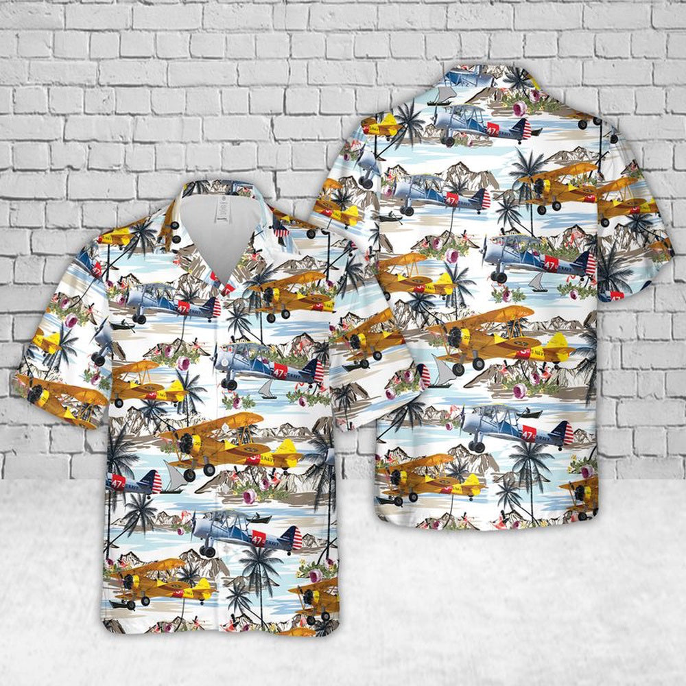 Us Navy Hawaiian Shirt, US Navy Boeing E75 Stearman Hawaiian Shirt, Military Hawaiian Shirt