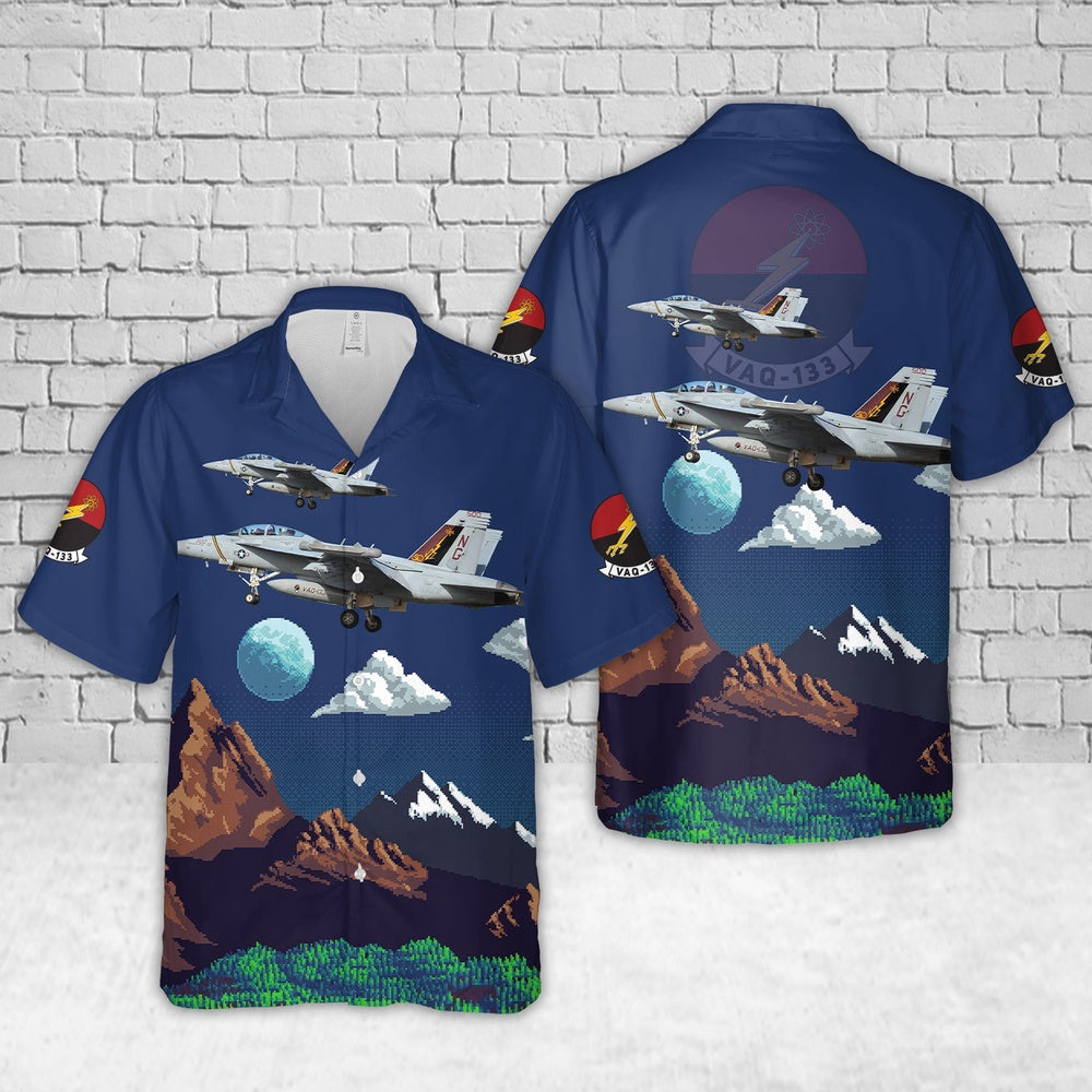 Us Navy Hawaiian Shirt, US Navy Boeing EA-18G Growler Of Electronic Attack Squadron 133 (VAQ-133) Wizards Hawaiian Shirt
