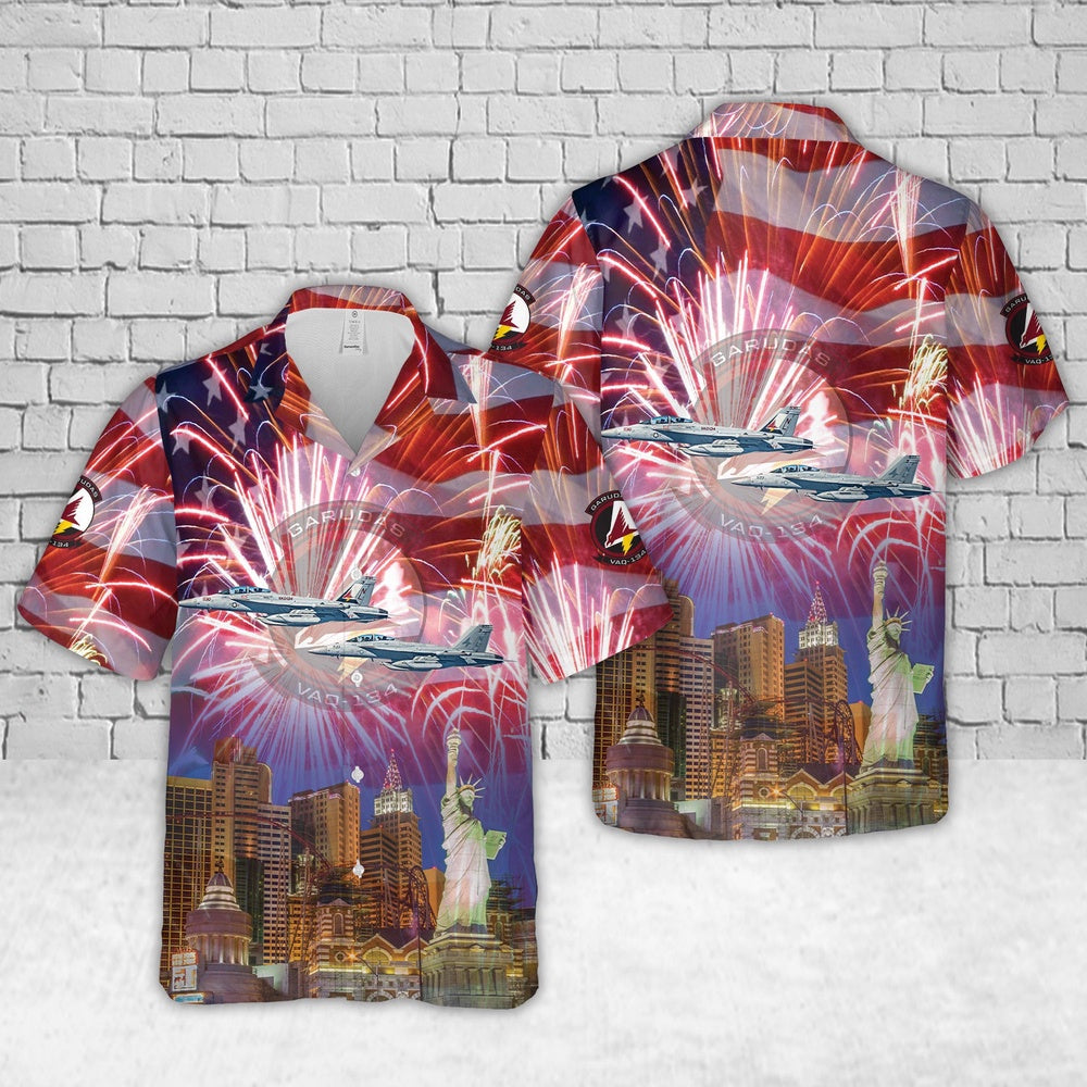 Us Navy Hawaiian Shirt, US Navy Boeing EA-18G Growler Of Electronic Attack Squadron 134 (VAQ-134), 4th Of July Hawaiian Shirt