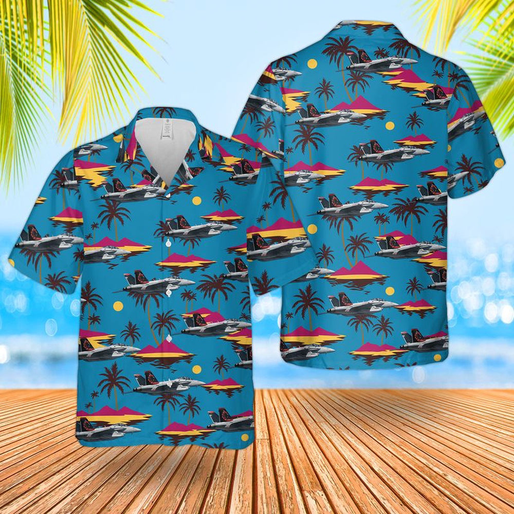 Us Navy Hawaiian Shirt, US Navy Boeing EA-18G Growler Of VAQ-132 Scorpions Hawaiian Shirt, Military Hawaiian Shirt