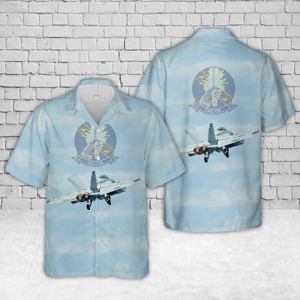 Us Navy Hawaiian Shirt, US Navy Boeing EA-18G Growler Of VAQ-136 'Gauntlets' Hawaiian Shirt, Military Hawaiian Shirt