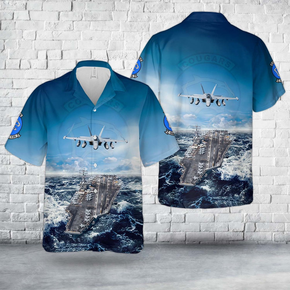 Us Navy Hawaiian Shirt, US Navy Boeing EA-18G Growler Of VAQ-139 'Cougars' Hawaiian Shirt, Military Hawaiian Shirt