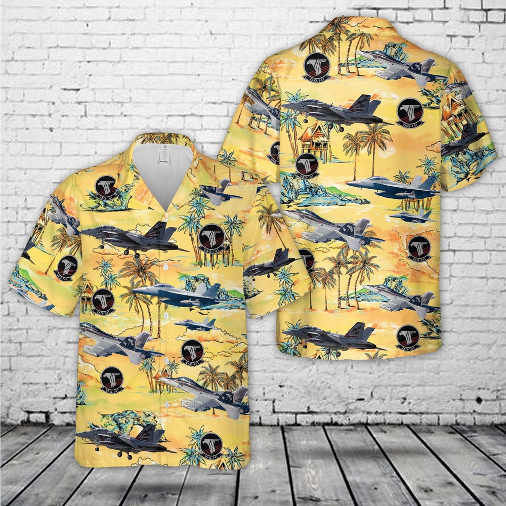 Us Navy Hawaiian Shirt, US Navy Boeing EA-18G Growler Of VAQ-141 'Shadowhawks' Hawaiian Shirt, Military Hawaiian Shirt