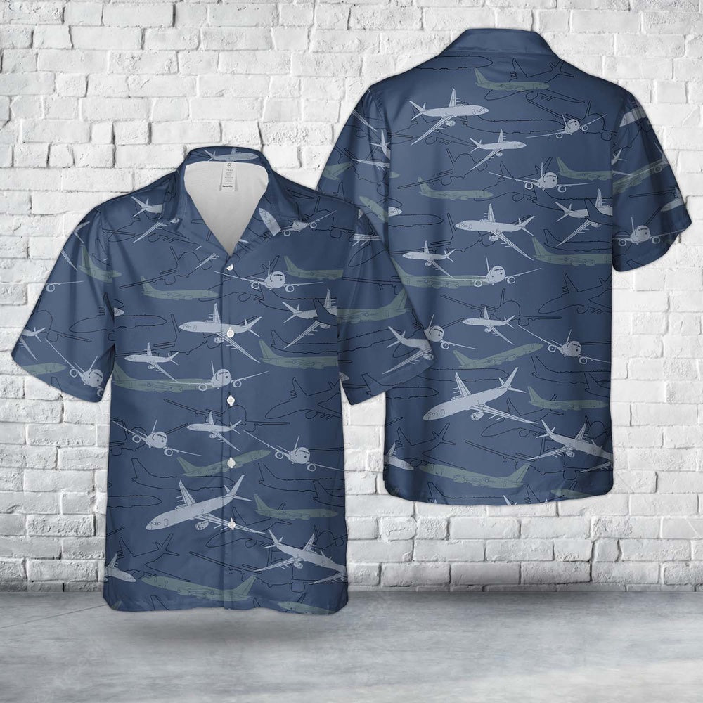 Us Navy Hawaiian Shirt, US Navy Boeing P-8A Poseidon Silhouettes Hawaiian Shirt, Military Hawaiian Shirt
