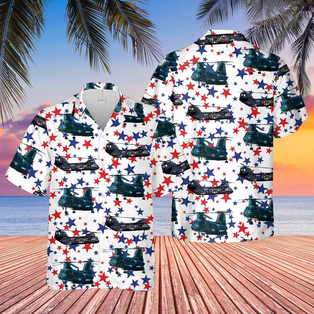 Us Navy Hawaiian Shirt, US Navy Boeing Vertol CH-46 Sea Knight 4th Of July Hawaiian Shirt, Military Hawaiian Shirt