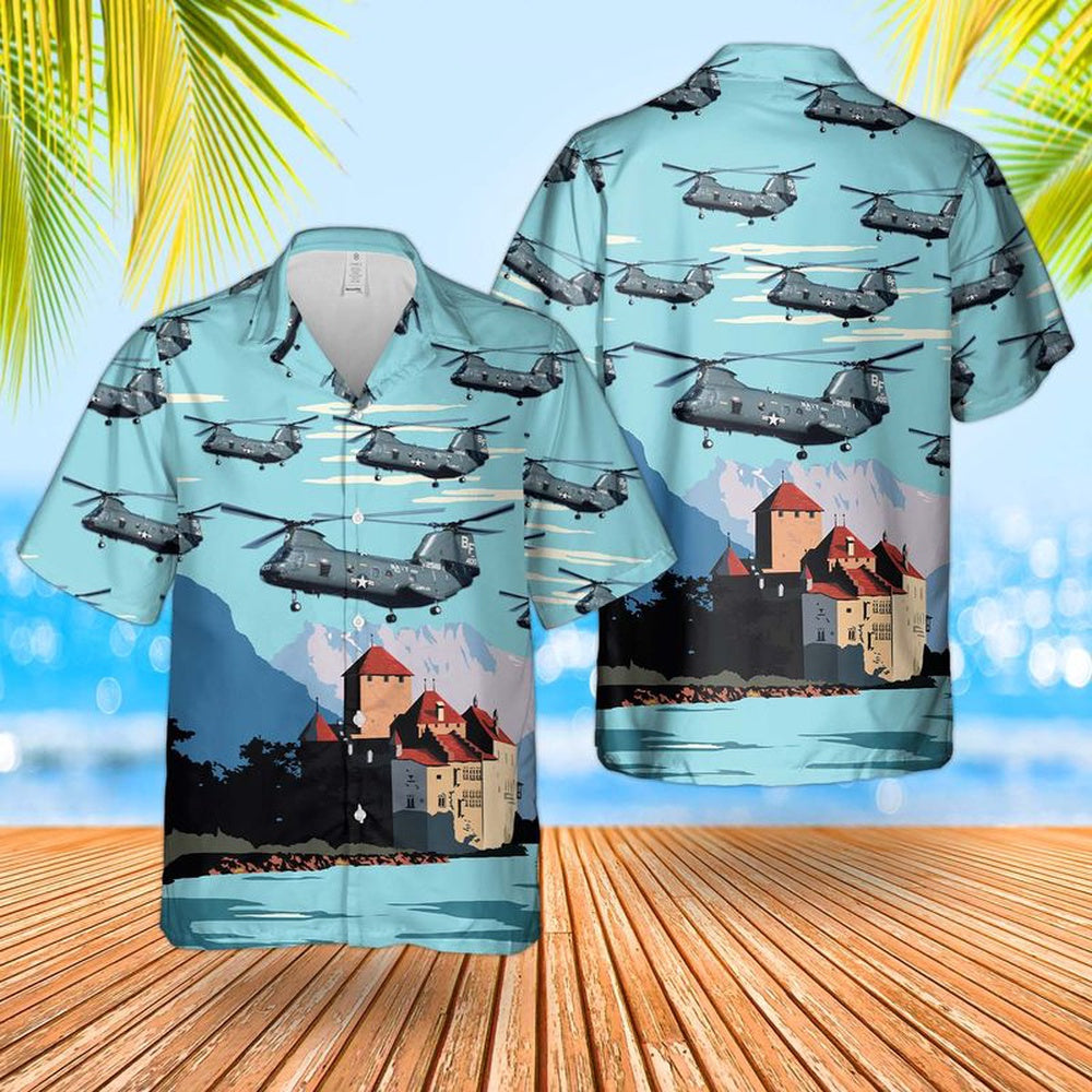 Us Navy Hawaiian Shirt, US Navy Boeing Vertol CH-46 Sea Knight Hawaiian Shirt, Military Hawaiian Shirt