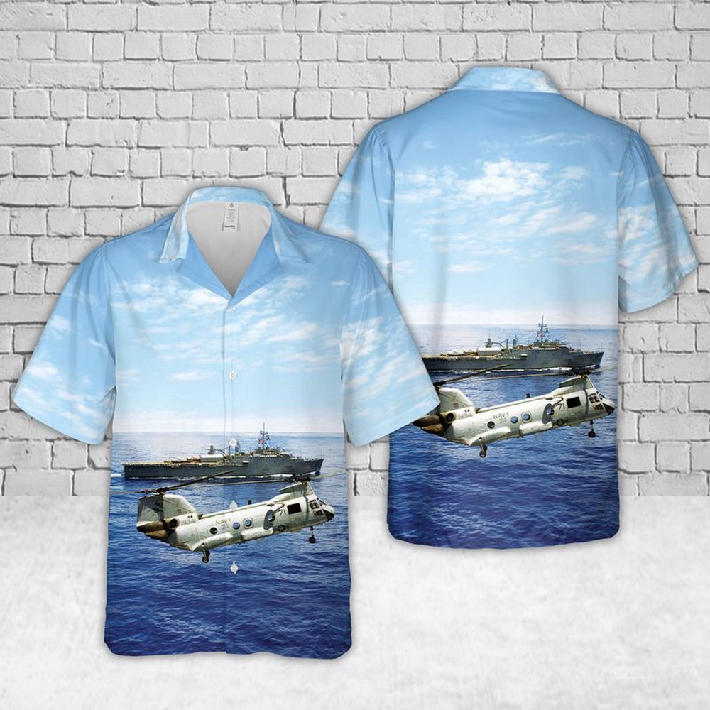 Us Navy Hawaiian Shirt, US Navy CH-46 Sea Knight Of Helicopter Combat Support Squadron Eleven (HC-11) Hawaiian Shirt