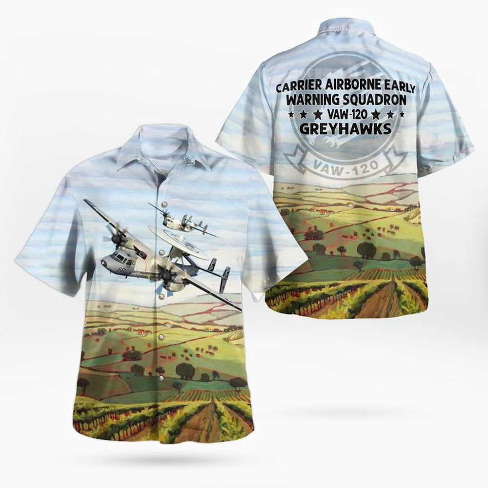 Us Navy Hawaiian Shirt, US Navy Carrier Airborne Early Warning Squadron 120 (VAW-120) Greyhawks E-2 Hawkeye Hawaiian Shirt