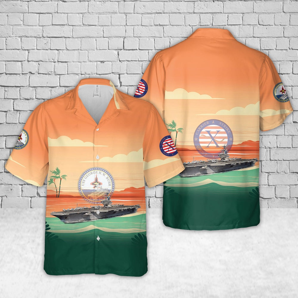 Us Navy Hawaiian Shirt, US Navy Carrier Strike Group 10 (CARSTRKGRU 10) USS George H.W. Bush (CVN-77) Hawaiian Shirt