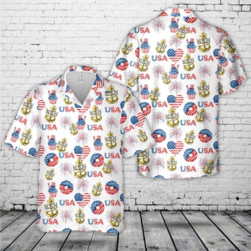 Us Navy Hawaiian Shirt, US Navy Chief Anchor, 4th Of July Hawaiian Shirt, Military Hawaiian Shirt