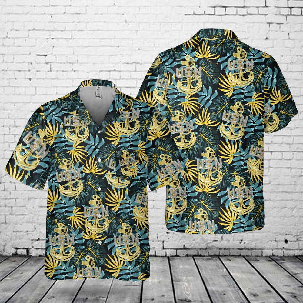 Us Navy Hawaiian Shirt, US Navy Chief Anchor Pocket Hawaiian Shirt, Military Hawaiian Shirt