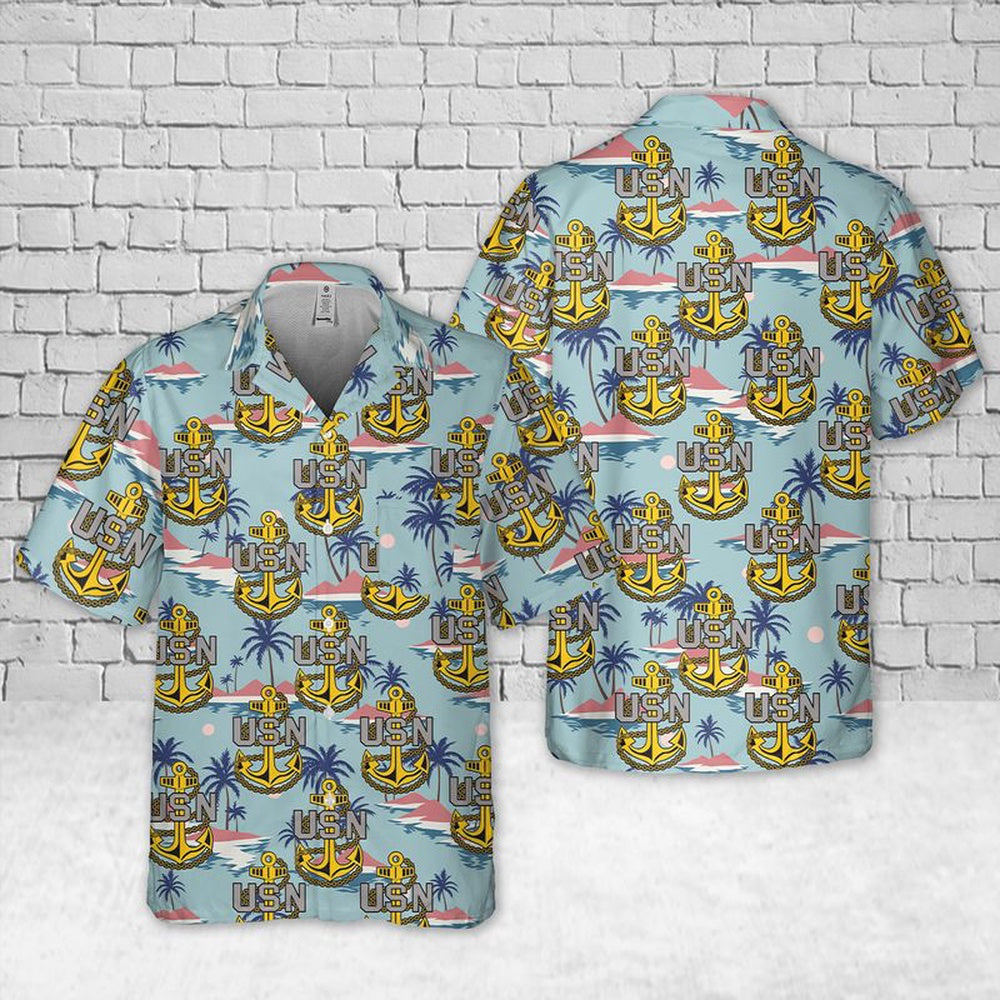 Us Navy Hawaiian Shirt, US Navy Chief Petty Officer Chief's Fouled Anchor Pocket Hawaiian Shirt, Military Hawaiian Shirt