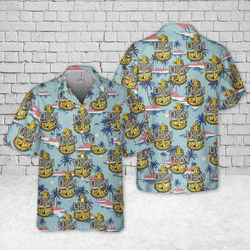 Us Navy Hawaiian Shirt, US Navy Chief Petty Officer Chief's Fouled Anchor Pocket Hawaiian Shirt, Military Hawaiian Shirt