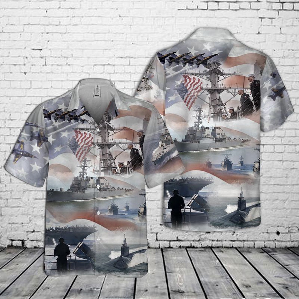 Us Navy Hawaiian Shirt, US Navy Collage Pocket Hawaiian Shirt, Military Hawaiian Shirt